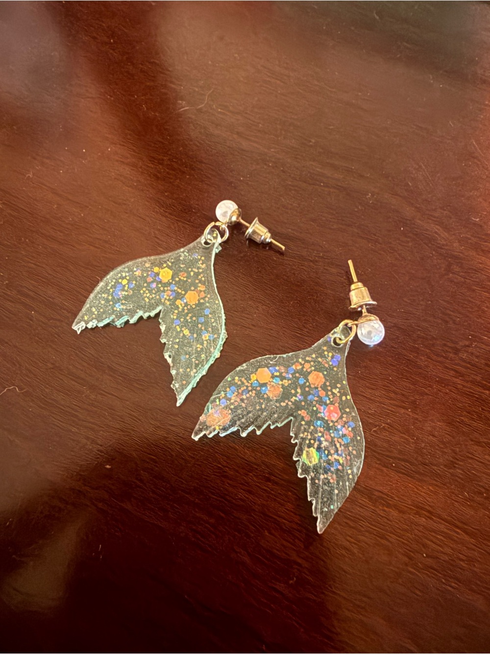 Mermaid Tail Glitter Earrings - Clear with Multicolor Sparkle